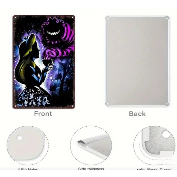 Neon Alice‎ In Wonderland Cheshire cat, metal sign poster, wall decor - Picture 2 of 3